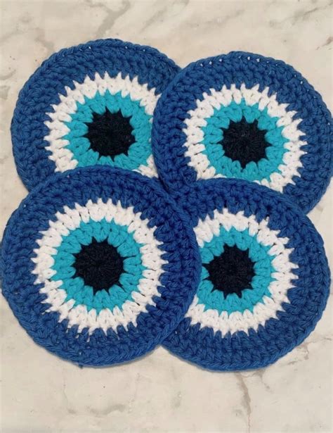 Crochet Pattern Evil Eye Crochet Coaster Pattern Il Etsy Crochet