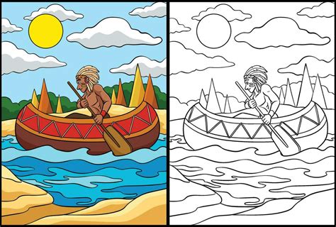 Native American Indian Canoe Coloring Illustration 34812275 Vector Art At Vecteezy