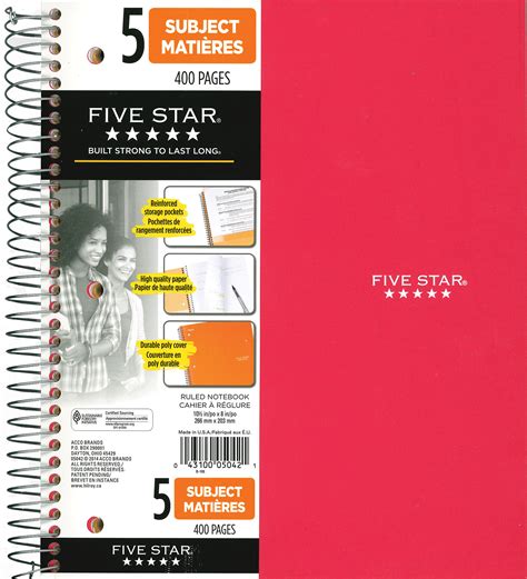 Five Star Cahier Spirale Sujets Po X Po Perfor Trous