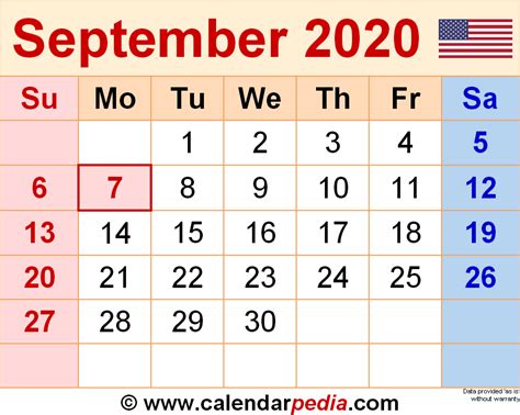 September 2020 Calendar Templates For Word Excel And Pdf