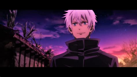 Jujutsu Kaisen Satoru Gojo Smiling Uniform White Hair Blue Eyes Sunrise ...