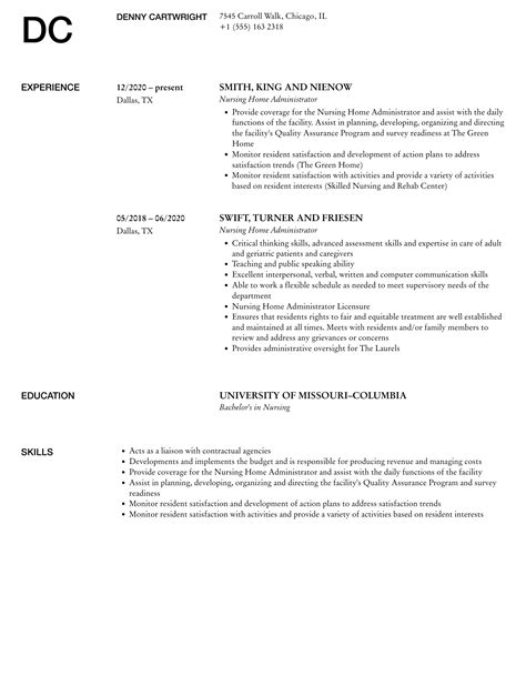 Nursing Home Administrator Resume Samples Velvet Jobs