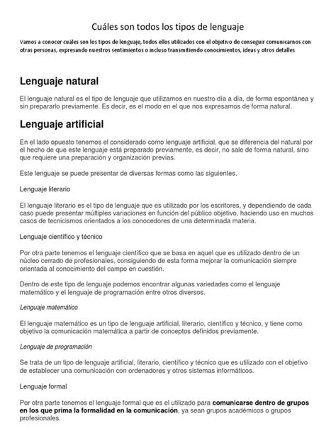 Cuáles Son Todos Los Tipos De Lenguaje Pdf Comunicación No Verbal Comunicación