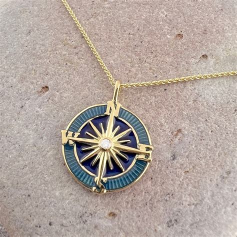 18k Gold Diamond Enamel Compass Rose Medallion Cape Cod Jewelers