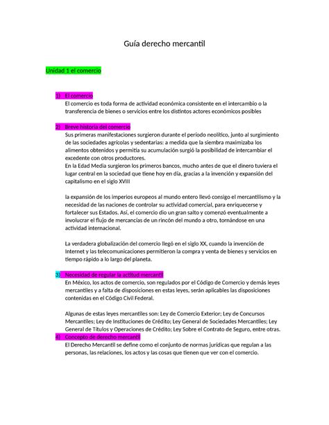 Guía derecho mercantil Guía derecho mercantil Unidad 1 el comercio 1