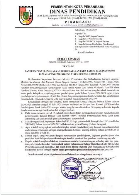 Yuk Simak 10 Surat Edaran Dinas Pendidikan Kota Pekanbaru Terbaik Koleksi Contoh Surat By