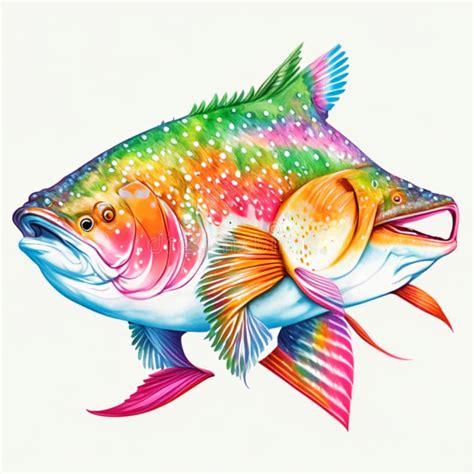 Colorful 3d Trout Sticker On White Background Stock Illustration