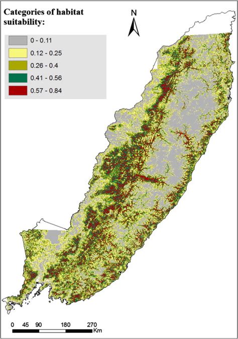 Predictive Map Of Suitable Habitats Within The Amur Tiger Range Based