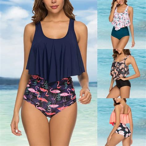 Bikini de cintura alta para mujer traje de baño con volantes tankini