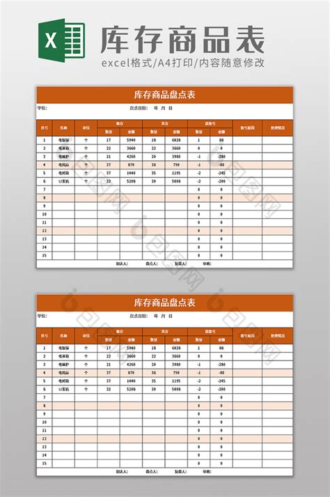 简洁库存商品盘点表excel模板下载 包图网