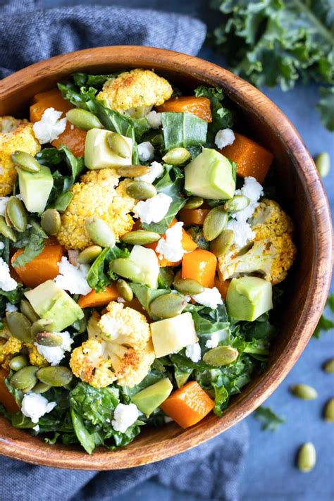 Roasted Cauliflower Kale Salad With Tahini Dressing Evolving Table