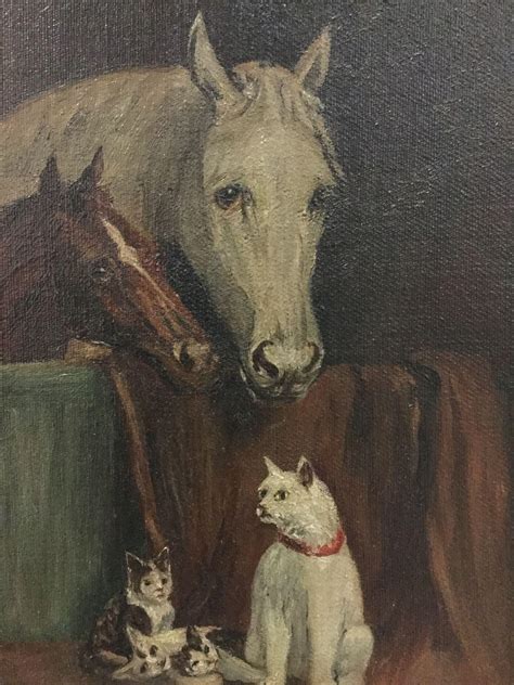 Sold Price Framed Vintage Original Painting Of Horses Cats Kittens