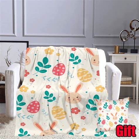 Dicasser Colorful Easter Bunny Flower Throw Blanket With Pillow Cover