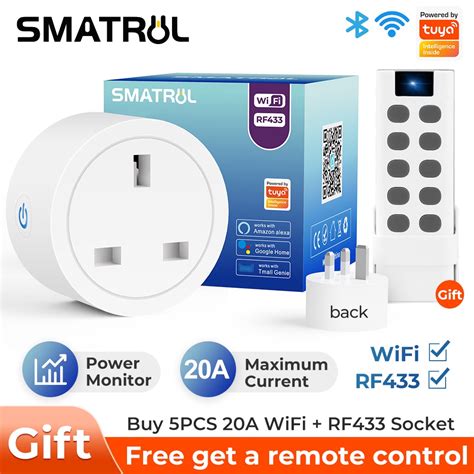 SMATRUL 16 20A RF433 Wifi Smart Plug Tuya WiFi Socket Adaptor Outlet