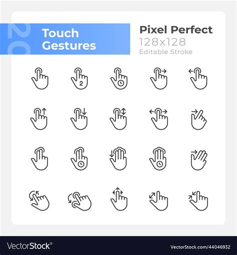 Touch Gestures Pixel Perfect Linear Icons Set Vector Image