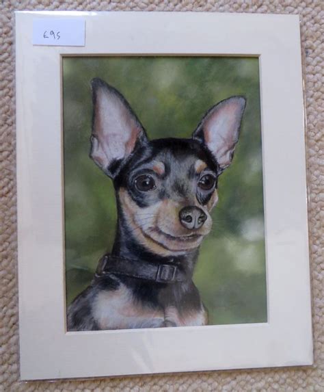 Min Pin Miniature Pinscher Pastel Painting Pet Dog Portrait Art Signed