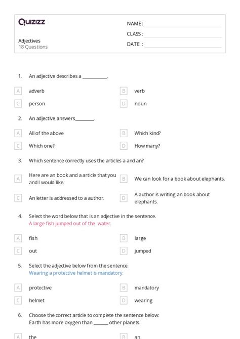 50 Adjectives Worksheets For 5th Grade On Quizizz Free And Printable