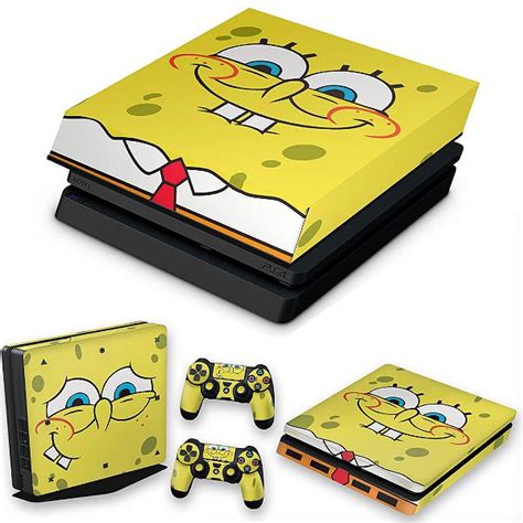 KIT PS4 Slim Skin E Capa Anti Poeira Bob Esponja Pop Arte Skins