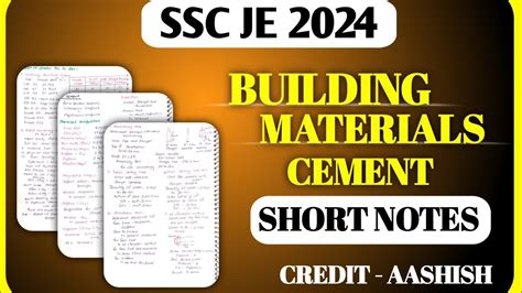 SSC JE 2024 CEMENT SHORT NOTES BMC CIVIL ENGINEERING Sscje