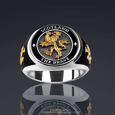 Scotland Ring Signet Ring Scottish Lion With Thistle Heraldic Etsy