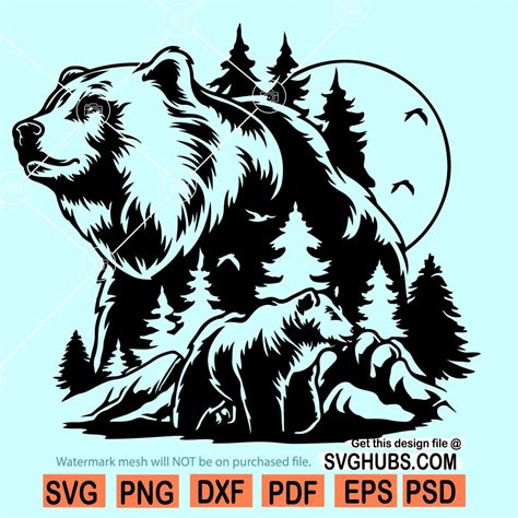 Bear Svg File Grizzly Bear Svg Bear And The Mountains Svg Mountain