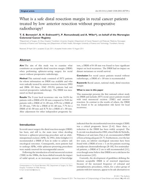 PDF What Is A Safe Distal Resection Margin In Rectal Cancer Patients