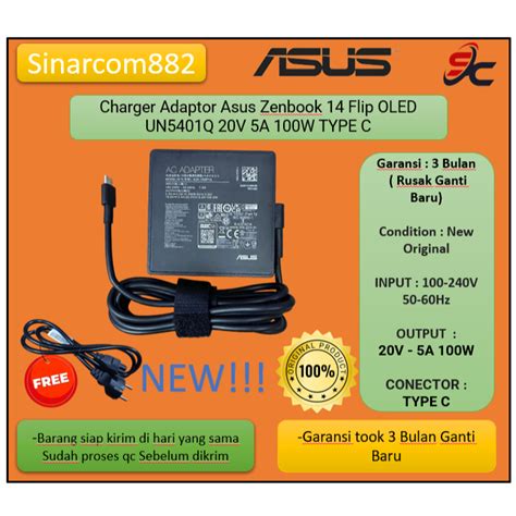 Jual Charger Adaptor Asus Zenbook 14 Flip OLED UN5401Q 20V 5A 100W TYPE