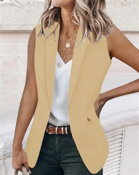 Chaleco Con Cuello De Solapa De Un Solo N Para Mujer Blazer Sexy