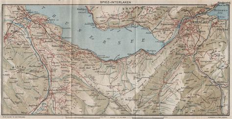 SPIEZ-INTERLAKEN. Beatenberg Aeschi Thunersee. Vintage map. Switzerland 1948