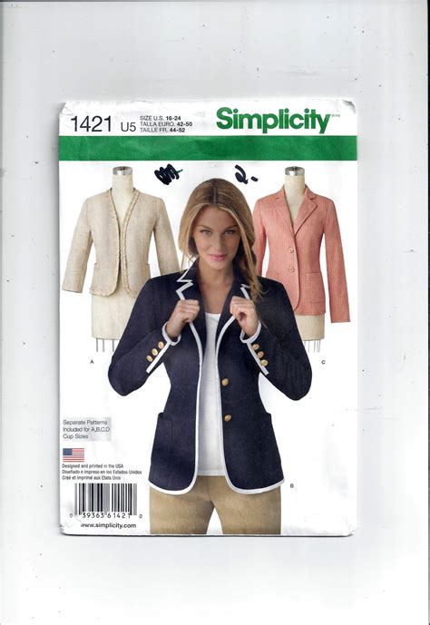 Simplicity 1421 Pattern For Misses Unlined Jacket In 3 Etsy