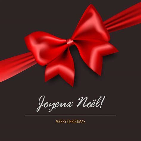 Merry Christmas in French red satin gift bow card 1419121 Vector Art at ...