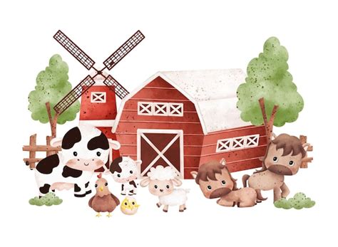 Premium Vector | Watercolor illustration set of cute farm animals and ...