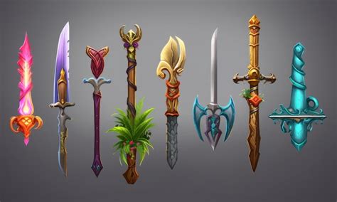 Premium Photo | Fantasy colorful weapons collection concept art ai ...