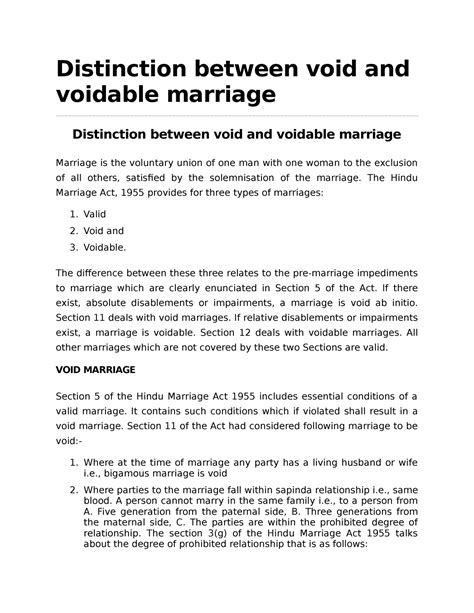 Ch 9 Distinction Between Void And Voidable Marriage Distinction Between Void And Voidable