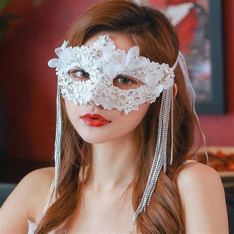 Masquerade Mask Adult Dance Gauze Flower Lace Mask White Etsy