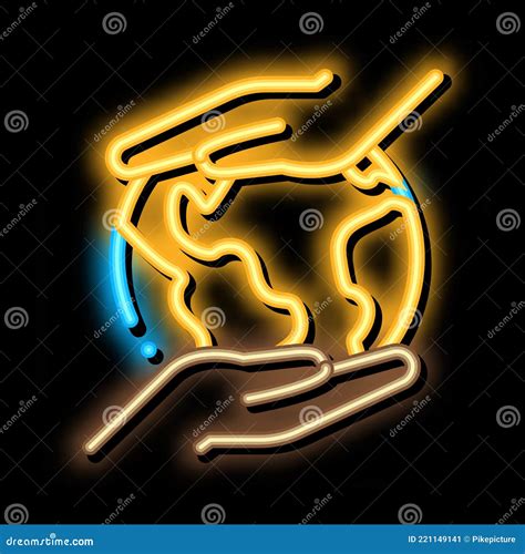 World Different Race Hands Neon Glow Icon Illustration Stock Vector