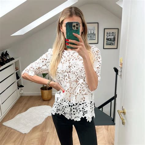 Zara White Short Sleeve Crochet Top Blouse In Size X Depop