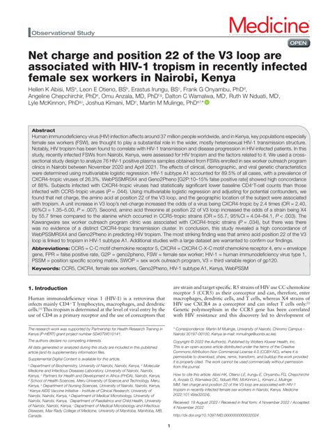 Pdf Net Charge And Position 22 Of The V3 Loop Are Associated With Hiv