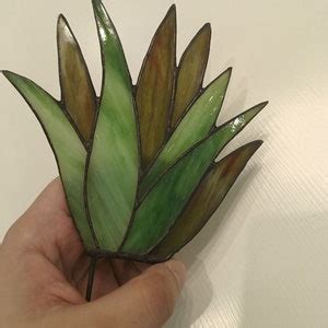 Stained Glass Plant Stain Glass Agave In A Flowerpot Stain Glass Gift