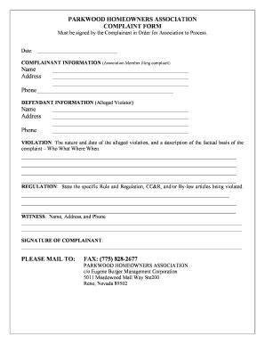 Hoa Complaint Form Template Fill And Sign Printable Template Online