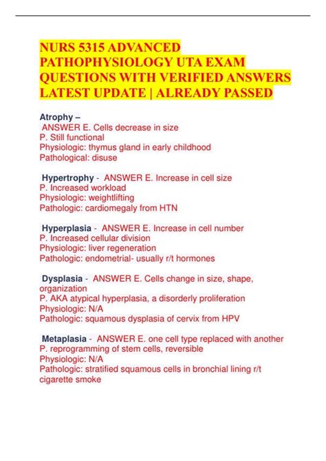 NURS 5315 ADVANCED PATHOPHYSIOLOGY UTA EXAM QUESTIONS WITH VERIFIED