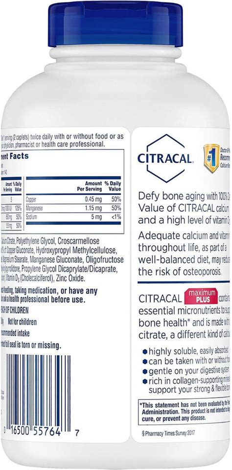 Citracal Maximum Plus Calcium Citrate D3 280 Caplets Wellnessmarket