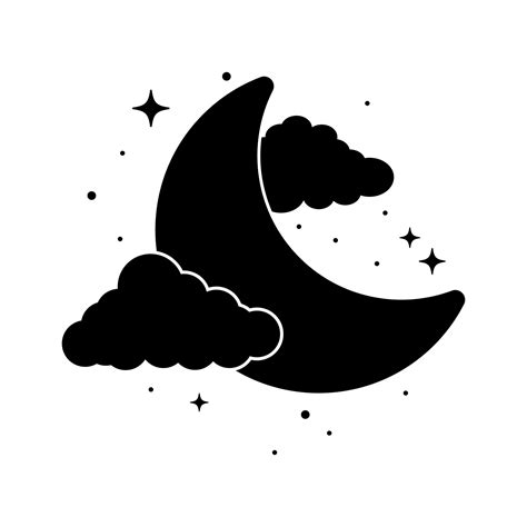 Vector Silhouette Of The Moon With Black Clouds And Stars For Sticker