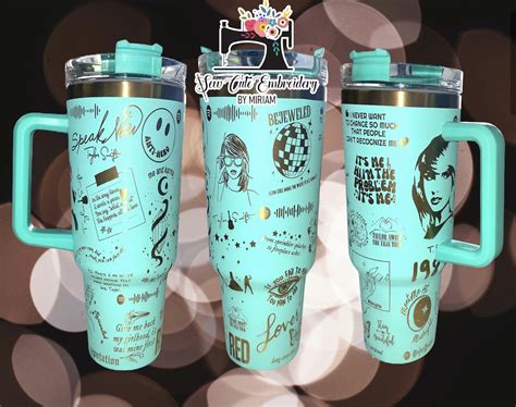 Ts Inspired 40 Oz Stanley Like Tumbler Rainbow Rim Stanley Dupe Laser Engraved Teal Pink Taylor