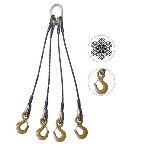 Us Cargo Control Wire Rope Sling 4 Leg Bridle W Eye Hooks 3 8 X 4