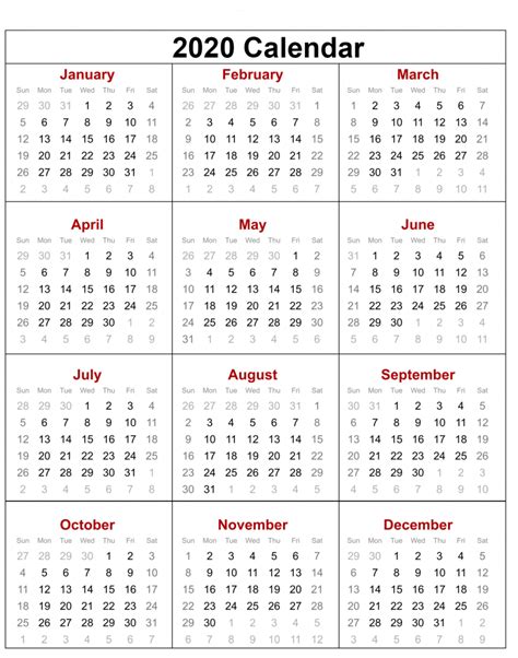 Blank Calendar 2020 Printable Template Word Pdf Excel Images