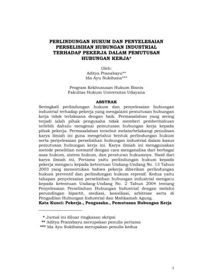 PERLINDUNGAN HUKUM DAN PENYELESAIAN PERSELISIHAN HUBUNGAN INDUSTRIAL