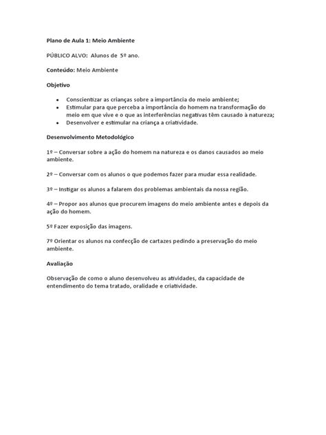 Plano De Aula Meio Ambiente Pdf