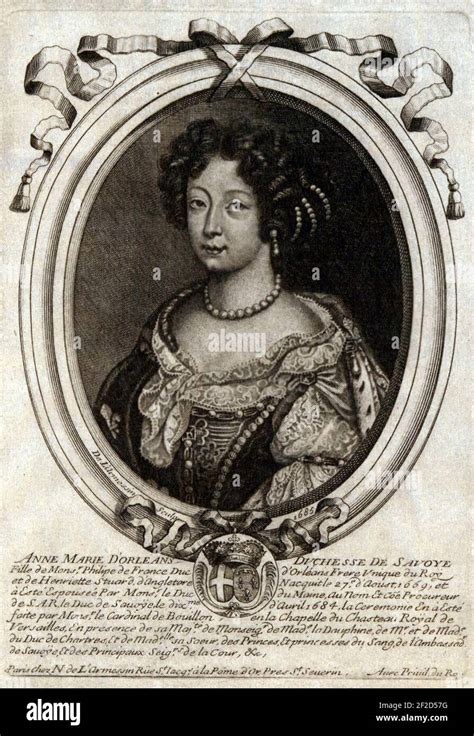 Portrait drawing of Anne Marie d Orléans Duchess of Savoy 1684 Stock