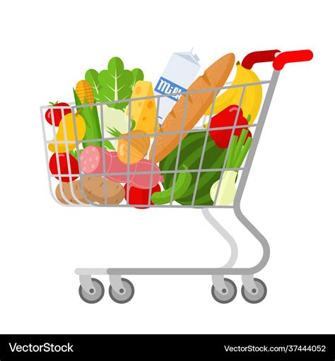 Full shopping supermarket cart Royalty Free Vector Image